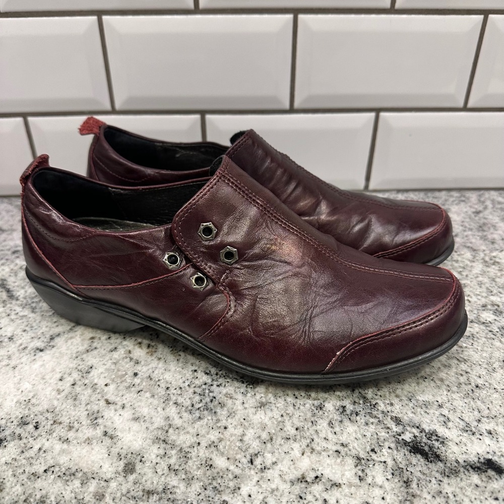 Romika Womens 40 Loafers Burgundy Leather Grommet Slip On Comfort Wedge Shoes